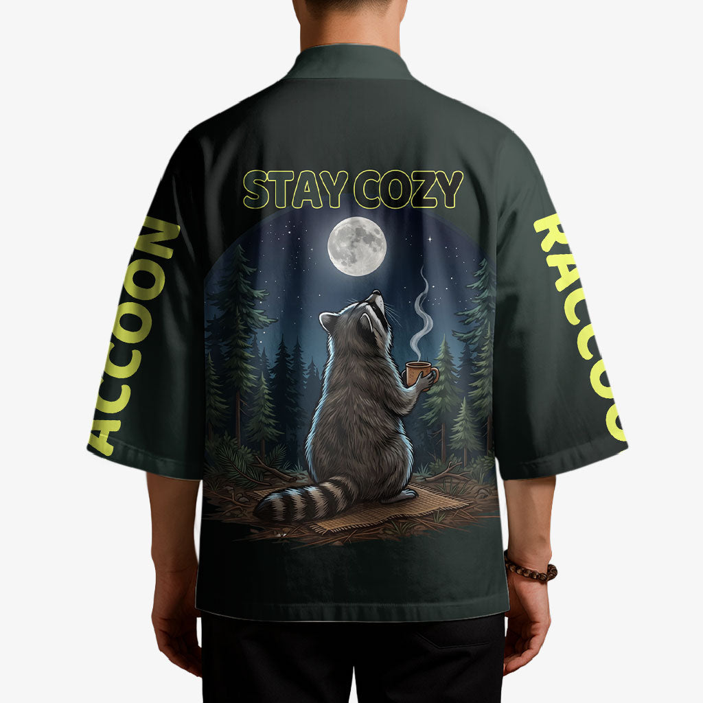 Raccoon Stay Wild Stay Cozy Camping Kimono Starry Night Forest Wildlife