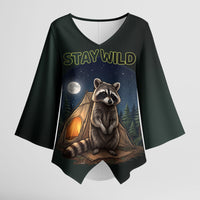 Raccoon Stay Wild Stay Cozy Camping Kimono Sleeve Blouse Starry Night Forest Wildlife
