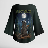 Raccoon Stay Wild Stay Cozy Camping Kimono Sleeve Blouse Starry Night Forest Wildlife