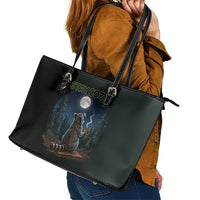 Raccoon Stay Wild Stay Cozy Camping Leather Tote Bag Starry Night Forest Wildlife