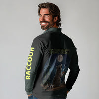 Raccoon Stay Wild Stay Cozy Camping Long Sleeve Polo Shirt Starry Night Forest Wildlife