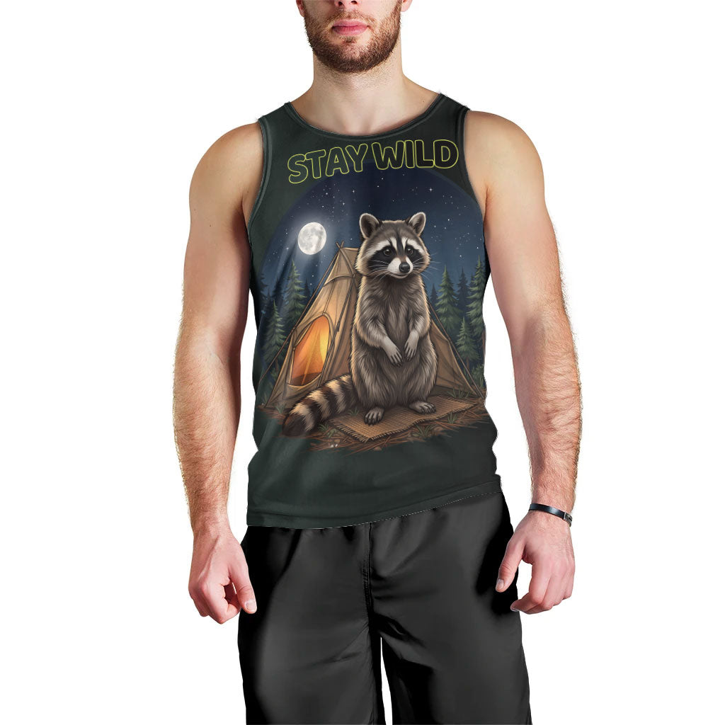 Raccoon Stay Wild Stay Cozy Camping Men Tank Top Starry Night Forest Wildlife