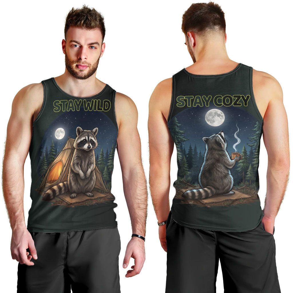 Raccoon Stay Wild Stay Cozy Camping Men Tank Top Starry Night Forest Wildlife