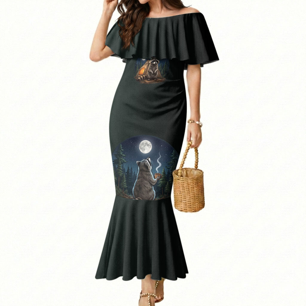 Raccoon Stay Wild Stay Cozy Camping Mermaid Dress Starry Night Forest Wildlife