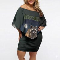 Raccoon Stay Wild Stay Cozy Camping Off Shoulder Short Dress Starry Night Forest Wildlife
