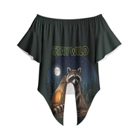 Raccoon Stay Wild Stay Cozy Camping Off Shoulder Wrap Waist Top Starry Night Forest Wildlife