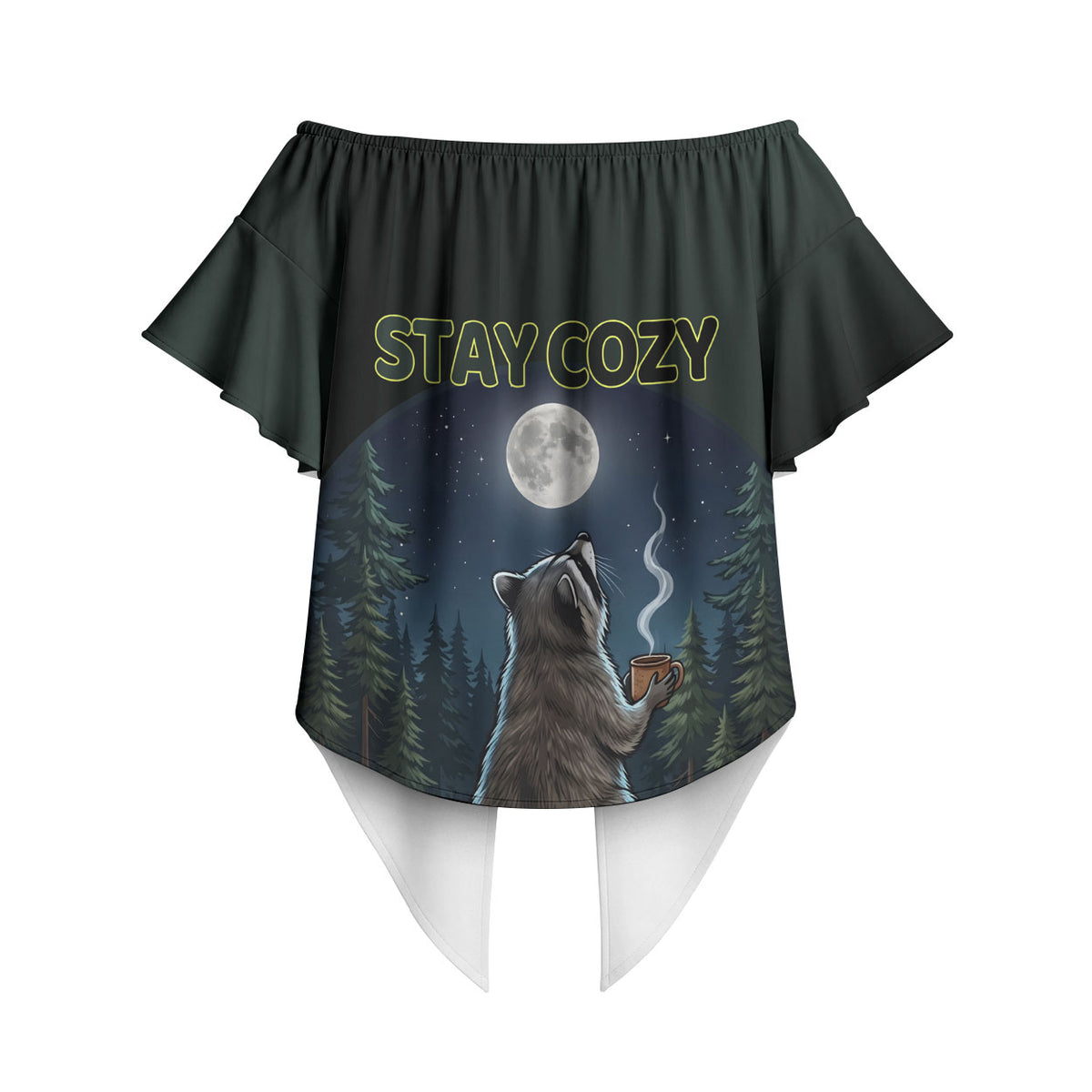 Raccoon Stay Wild Stay Cozy Camping Off Shoulder Wrap Waist Top Starry Night Forest Wildlife