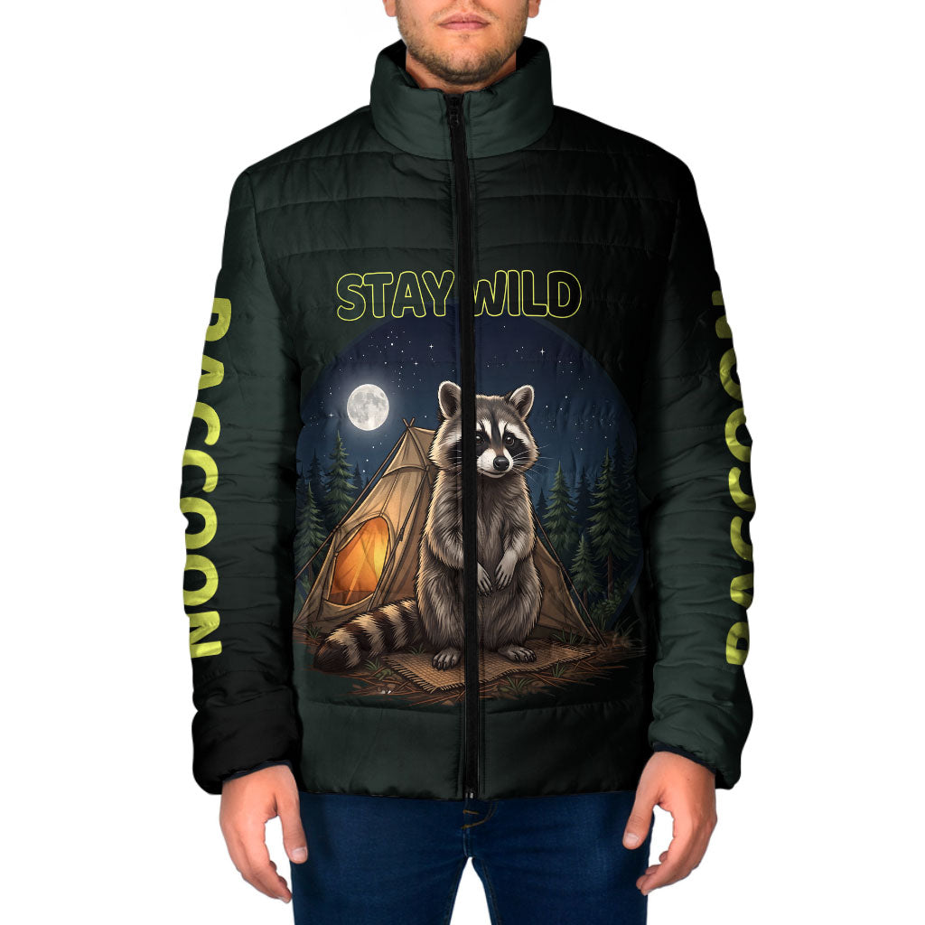 Raccoon Stay Wild Stay Cozy Camping Padded Jacket Starry Night Forest Wildlife