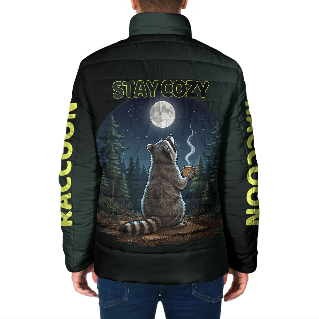 Raccoon Stay Wild Stay Cozy Camping Padded Jacket Starry Night Forest Wildlife