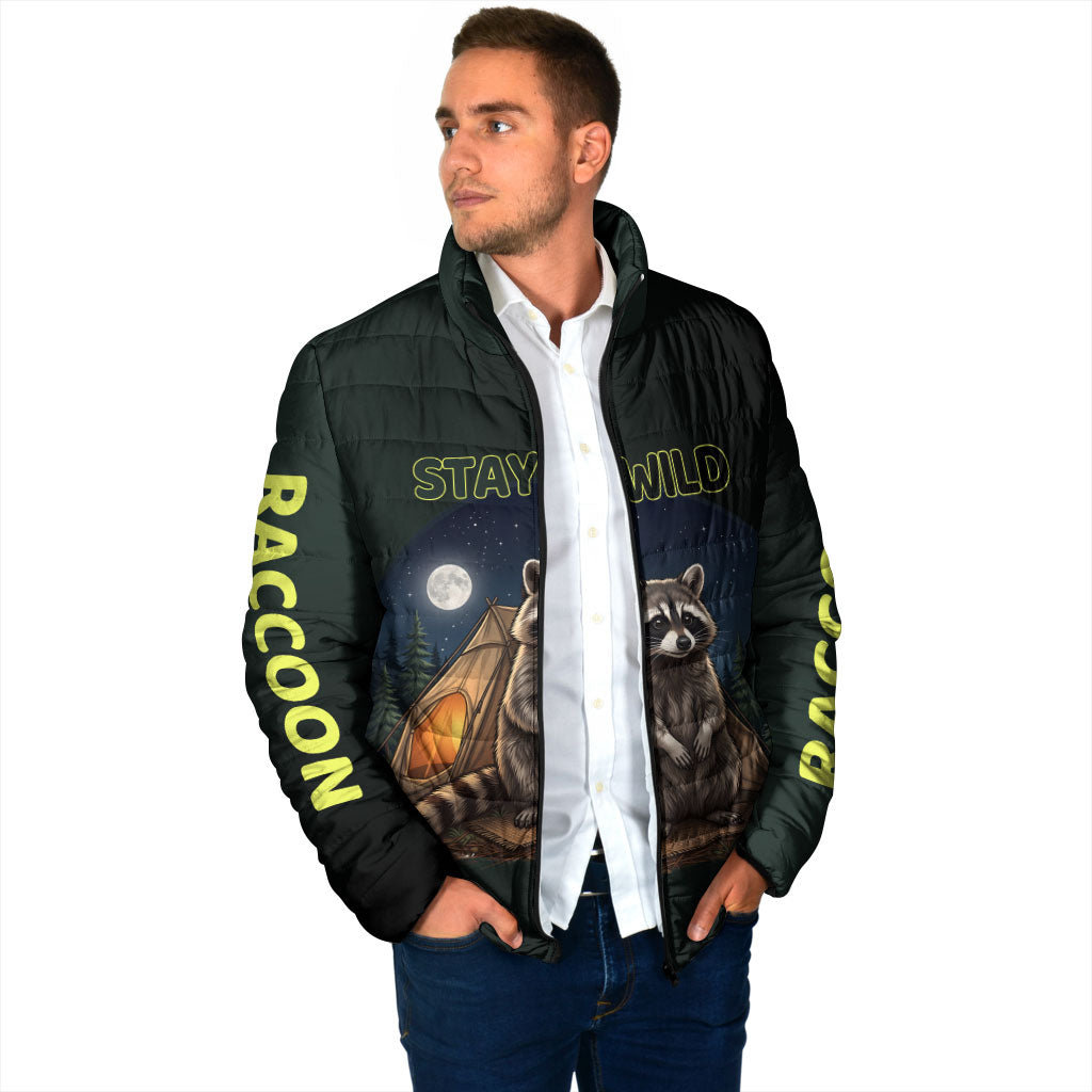 Raccoon Stay Wild Stay Cozy Camping Padded Jacket Starry Night Forest Wildlife