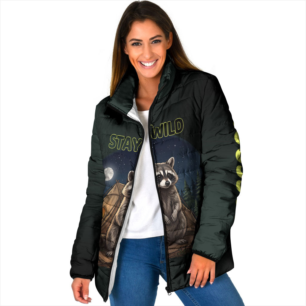 Raccoon Stay Wild Stay Cozy Camping Padded Jacket Starry Night Forest Wildlife