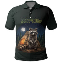 Raccoon Stay Wild Stay Cozy Camping Polo Shirt Starry Night Forest Wildlife