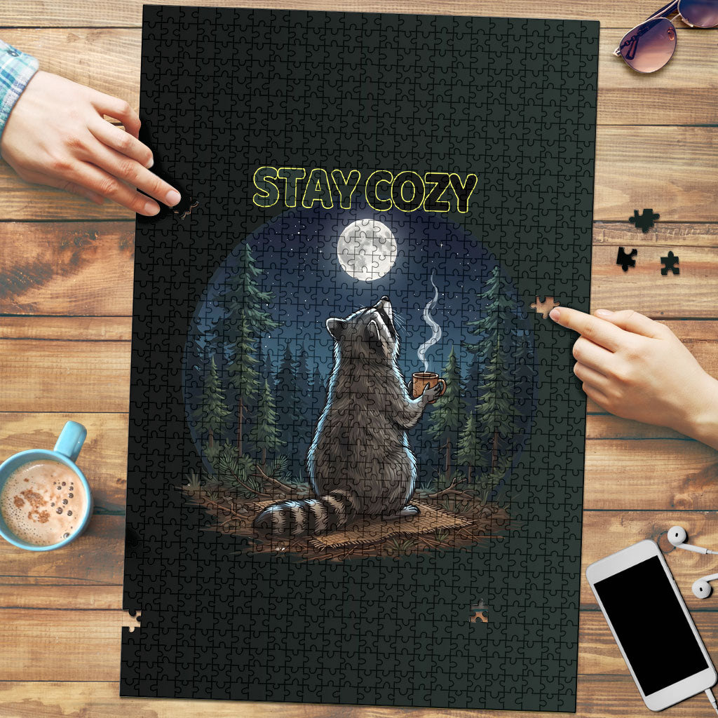 Raccoon Stay Wild Stay Cozy Camping Puzzle Starry Night Forest Wildlife