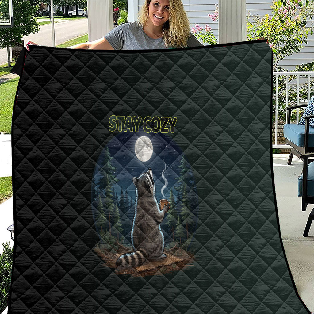 Raccoon Stay Wild Stay Cozy Camping Quilt Starry Night Forest Wildlife
