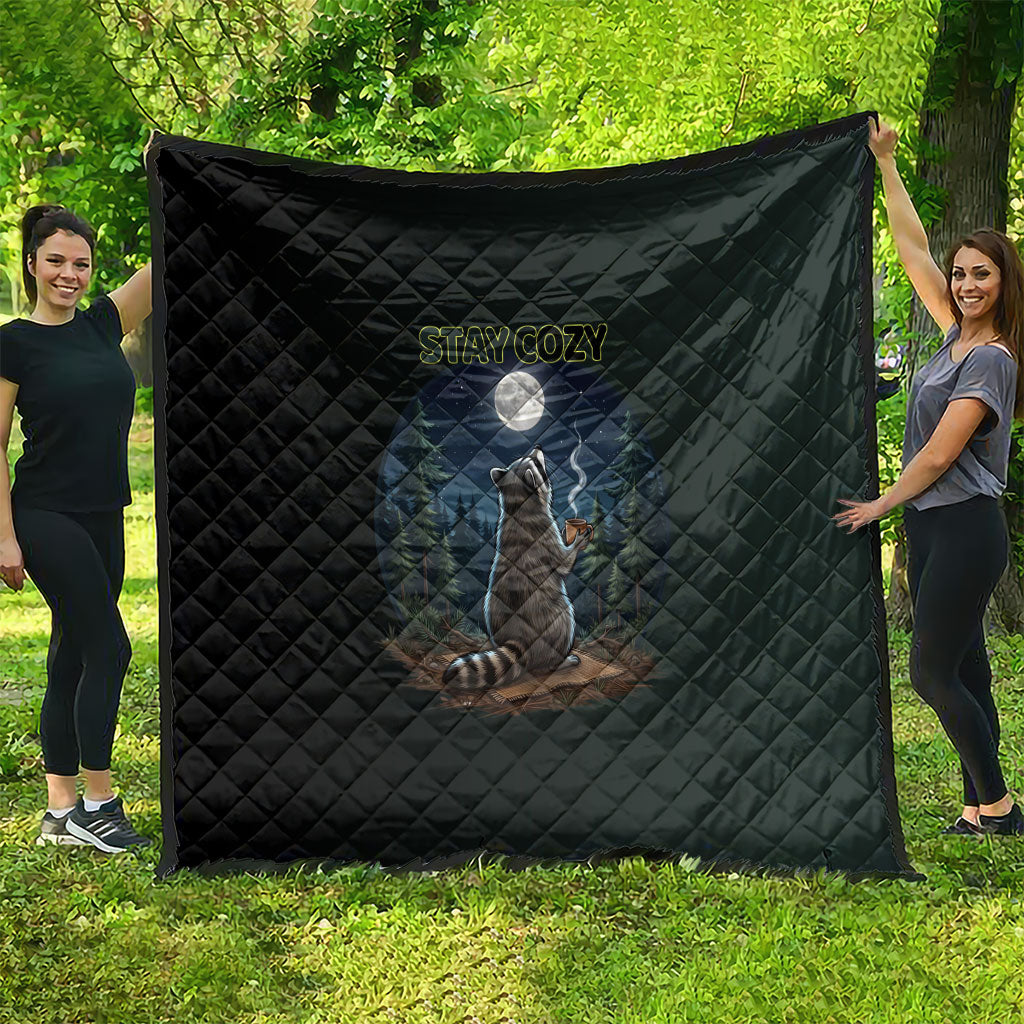 Raccoon Stay Wild Stay Cozy Camping Quilt Starry Night Forest Wildlife