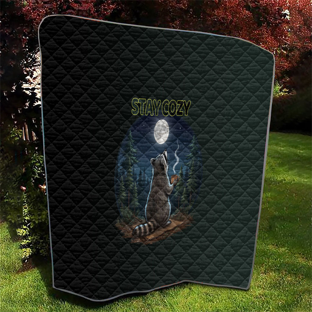 Raccoon Stay Wild Stay Cozy Camping Quilt Starry Night Forest Wildlife
