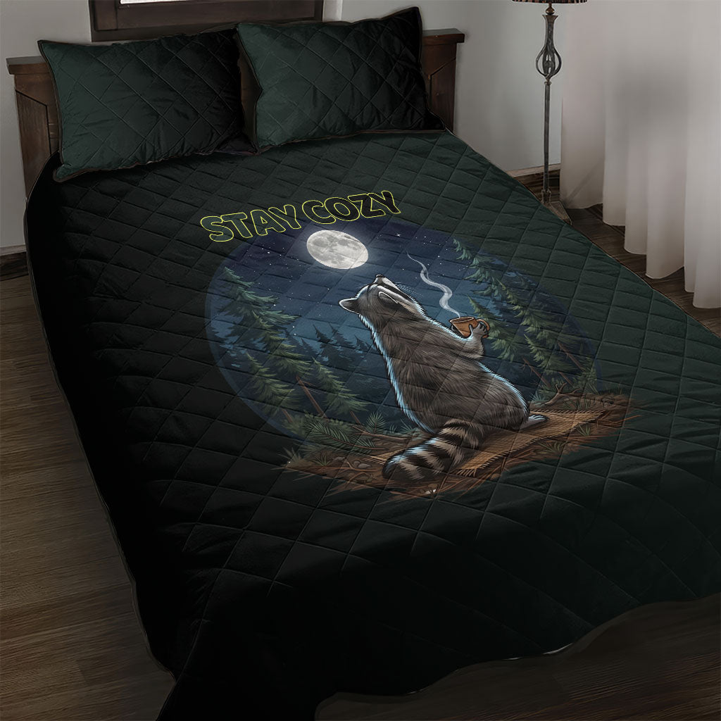 Raccoon Stay Wild Stay Cozy Camping Quilt Bed Set Starry Night Forest Wildlife