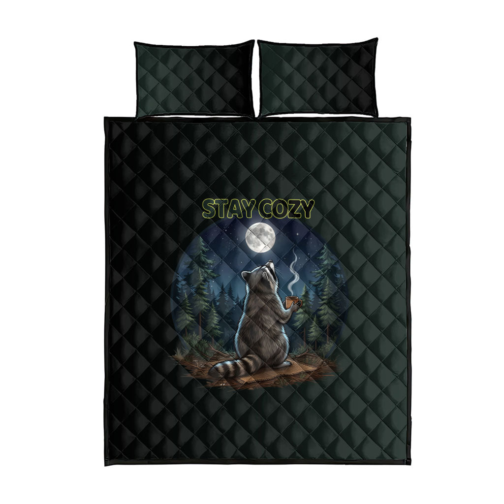 Raccoon Stay Wild Stay Cozy Camping Quilt Bed Set Starry Night Forest Wildlife