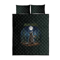 Raccoon Stay Wild Stay Cozy Camping Quilt Bed Set Starry Night Forest Wildlife