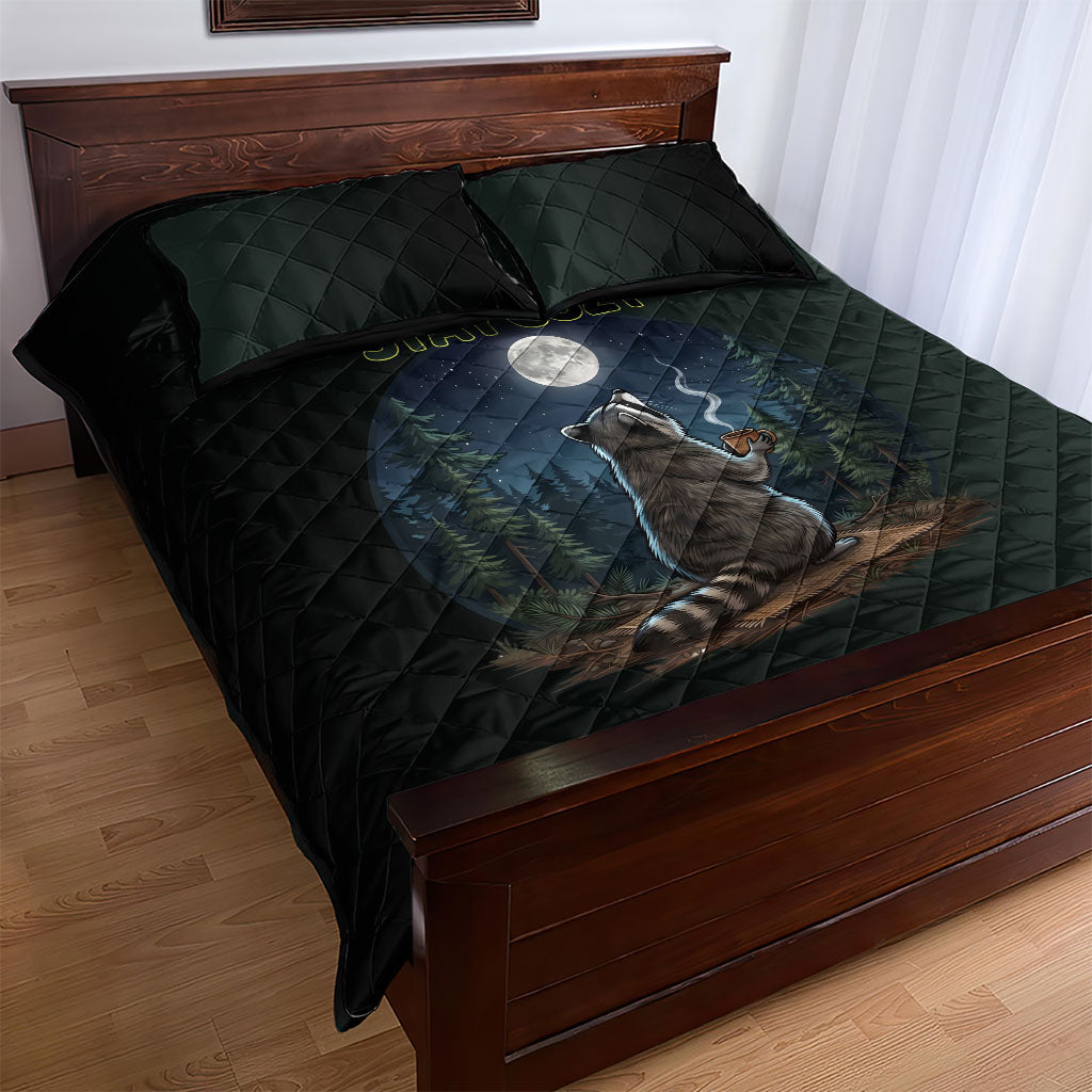 Raccoon Stay Wild Stay Cozy Camping Quilt Bed Set Starry Night Forest Wildlife