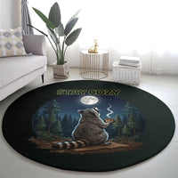 Raccoon Stay Wild Stay Cozy Camping Round Carpet Starry Night Forest Wildlife