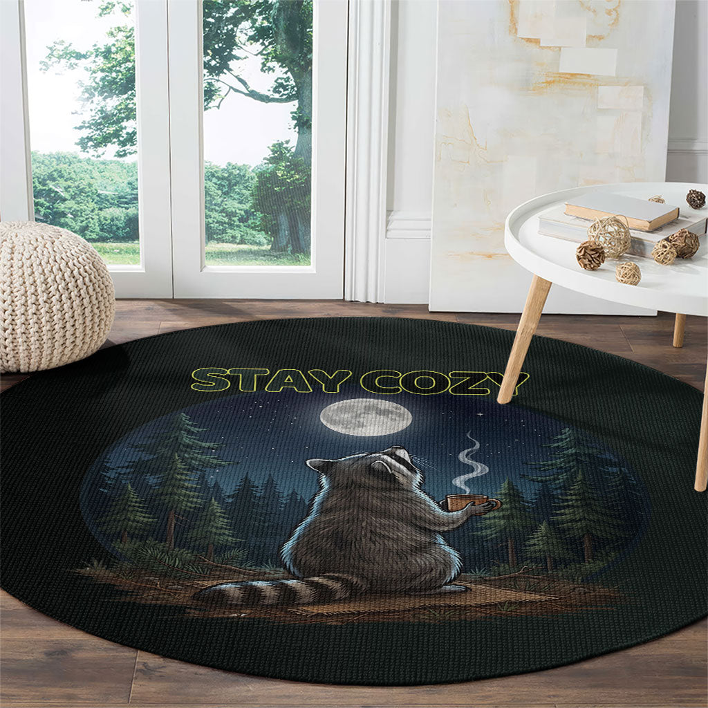 Raccoon Stay Wild Stay Cozy Camping Round Carpet Starry Night Forest Wildlife