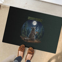 Raccoon Stay Wild Stay Cozy Camping Rubber Doormat Starry Night Forest Wildlife