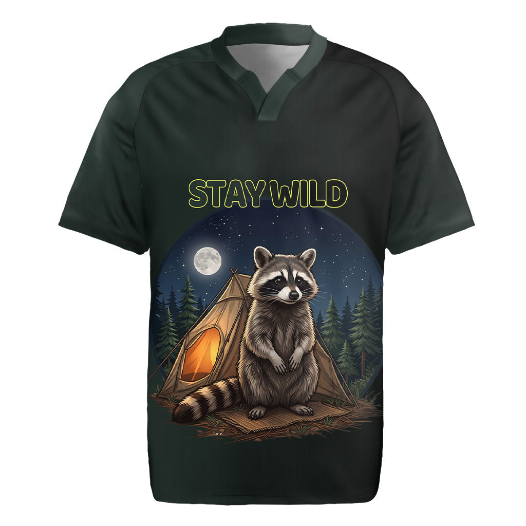 Raccoon Stay Wild Stay Cozy Camping Rugby Jersey Starry Night Forest Wildlife