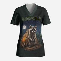 Raccoon Stay Wild Stay Cozy Camping Scrub Top Starry Night Forest Wildlife