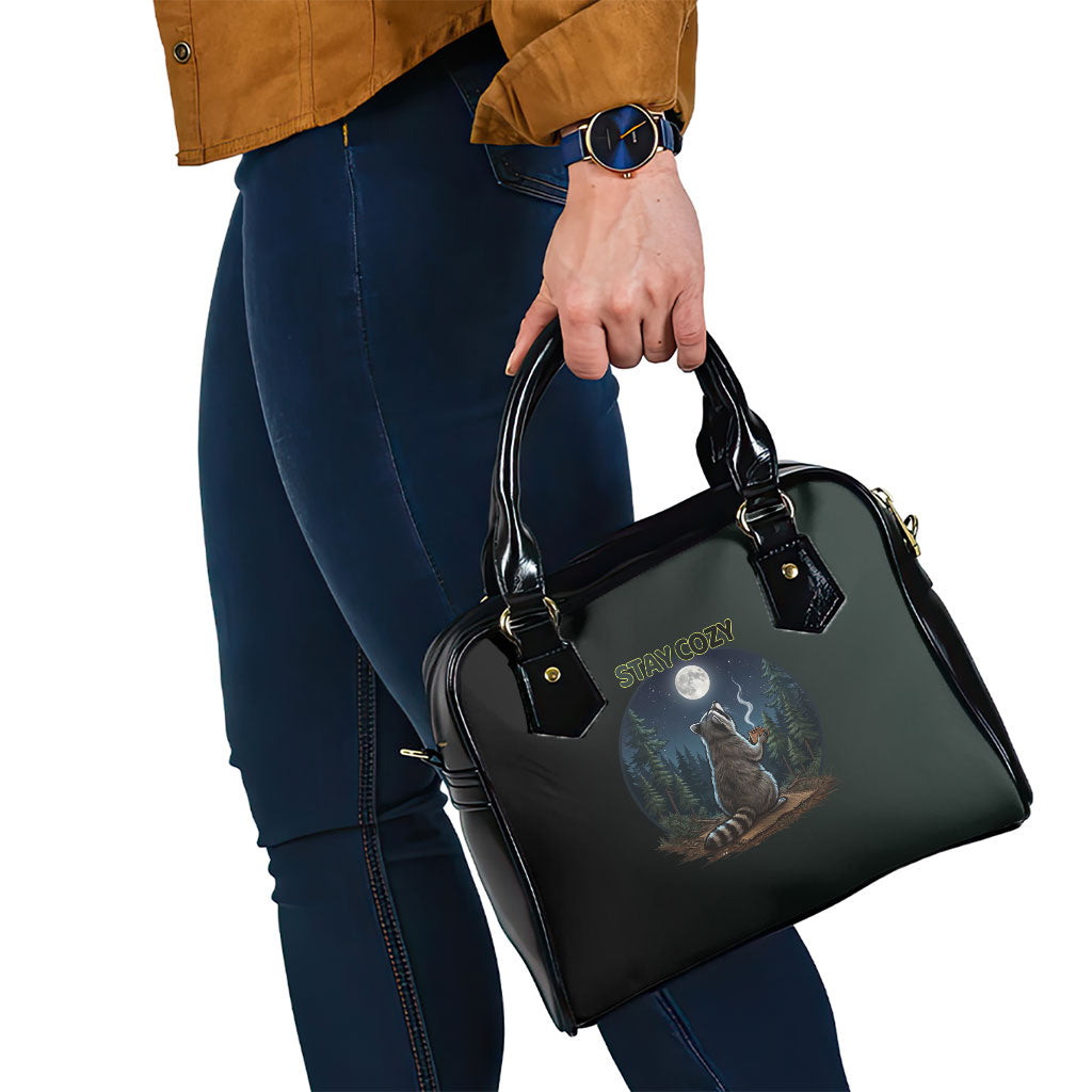 Raccoon Stay Wild Stay Cozy Camping Shoulder Handbag Starry Night Forest Wildlife