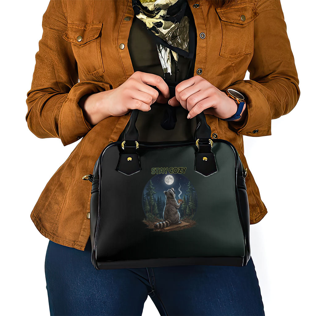 Raccoon Stay Wild Stay Cozy Camping Shoulder Handbag Starry Night Forest Wildlife