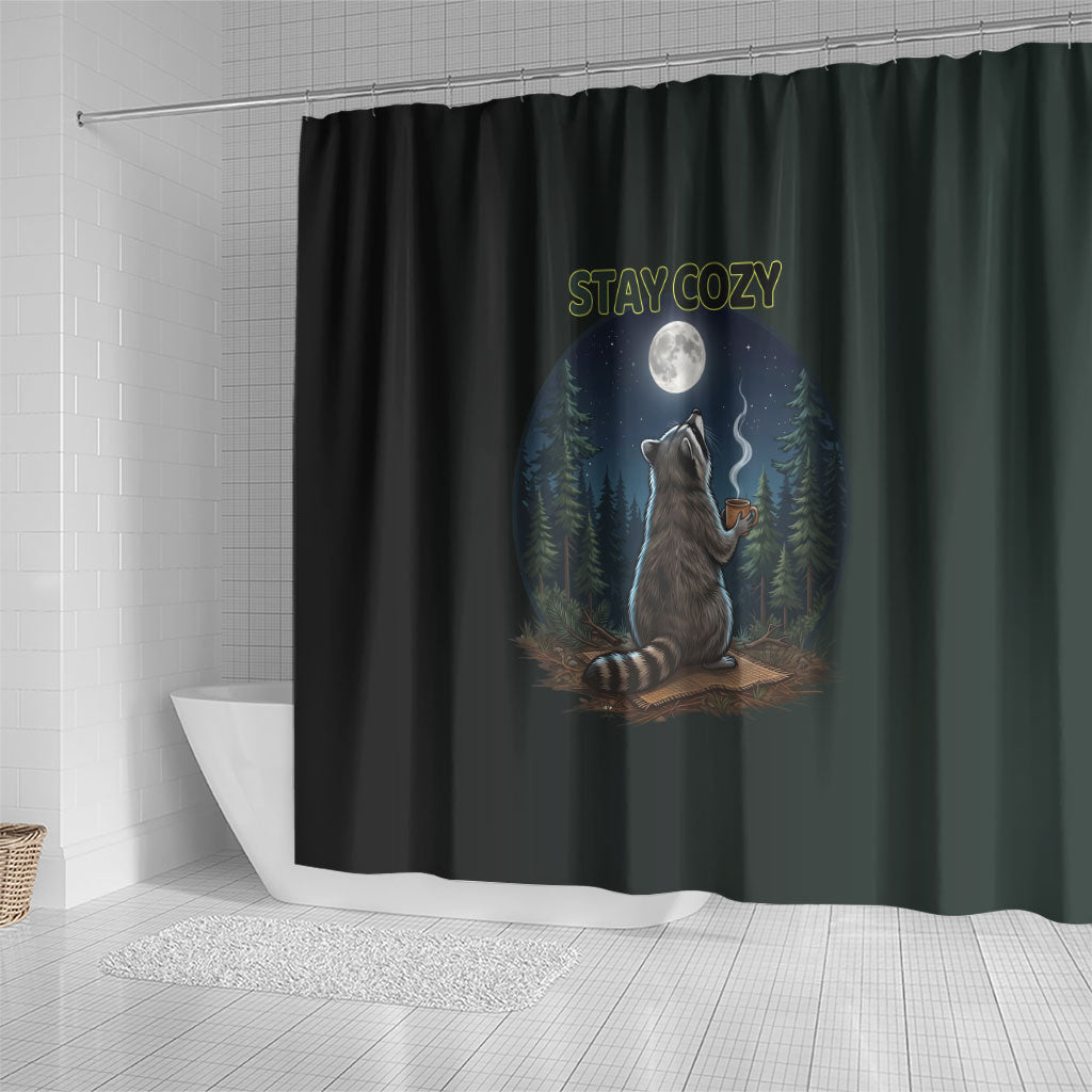 Raccoon Stay Wild Stay Cozy Camping Shower Curtain Starry Night Forest Wildlife