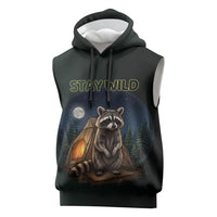 Raccoon Stay Wild Stay Cozy Camping Sleeveless Hoodie Starry Night Forest Wildlife