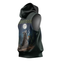 Raccoon Stay Wild Stay Cozy Camping Sleeveless Hoodie Starry Night Forest Wildlife