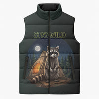 Raccoon Stay Wild Stay Cozy Camping Sleeveless Puffer Jacket Starry Night Forest Wildlife