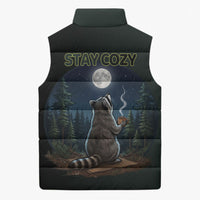 Raccoon Stay Wild Stay Cozy Camping Sleeveless Puffer Jacket Starry Night Forest Wildlife