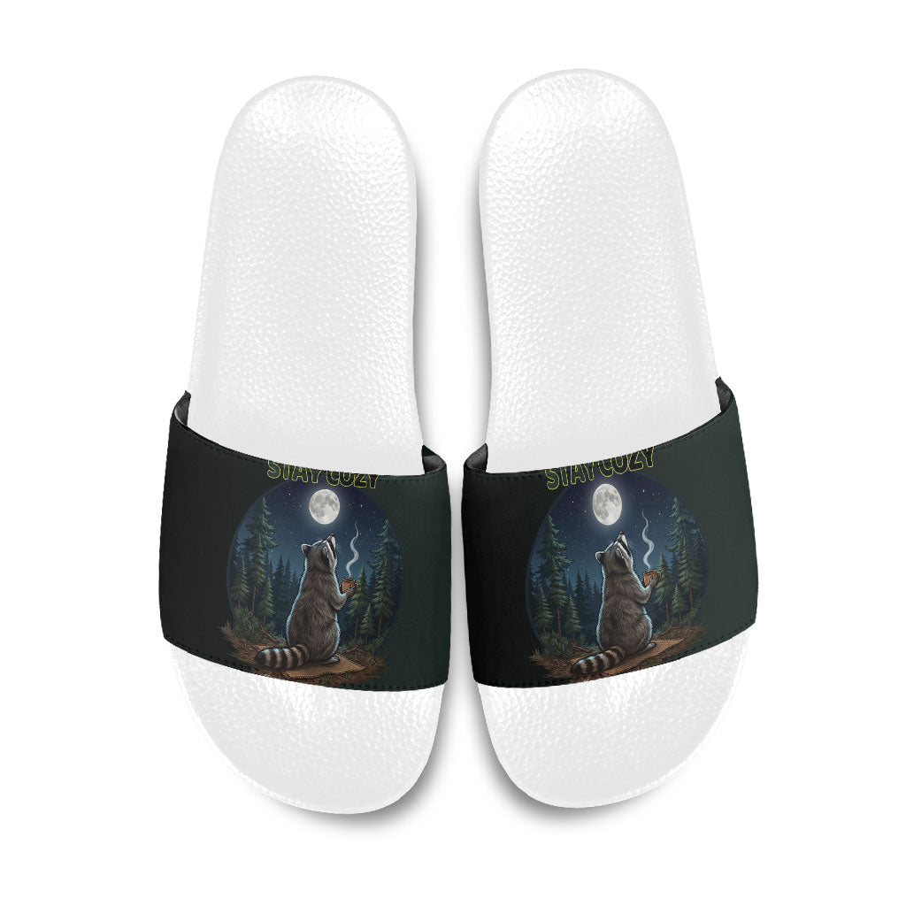 Raccoon Stay Wild Stay Cozy Camping Slide Sandals Starry Night Forest Wildlife