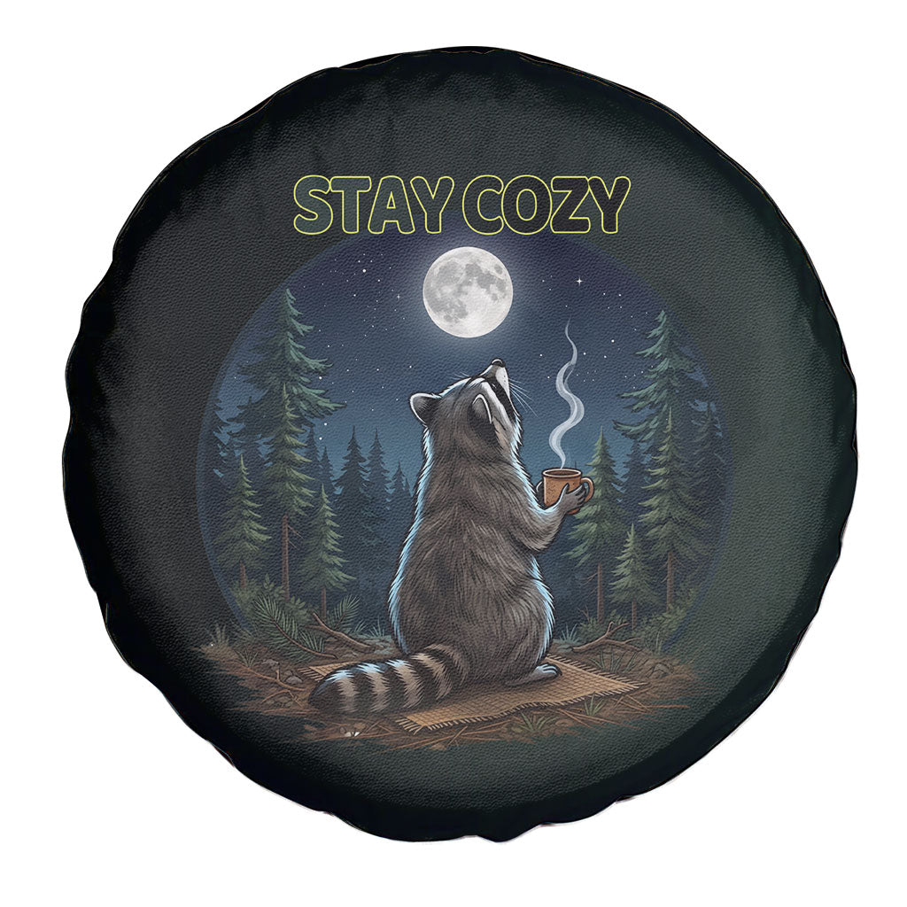 Raccoon Stay Wild Stay Cozy Camping Spare Tire Cover Starry Night Forest Wildlife