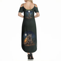 Raccoon Stay Wild Stay Cozy Camping Summer Maxi Dress Starry Night Forest Wildlife