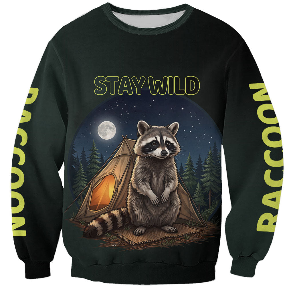 Raccoon Stay Wild Stay Cozy Camping Sweatshirt Starry Night Forest Wildlife
