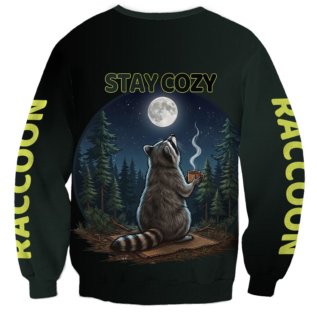 Raccoon Stay Wild Stay Cozy Camping Sweatshirt Starry Night Forest Wildlife
