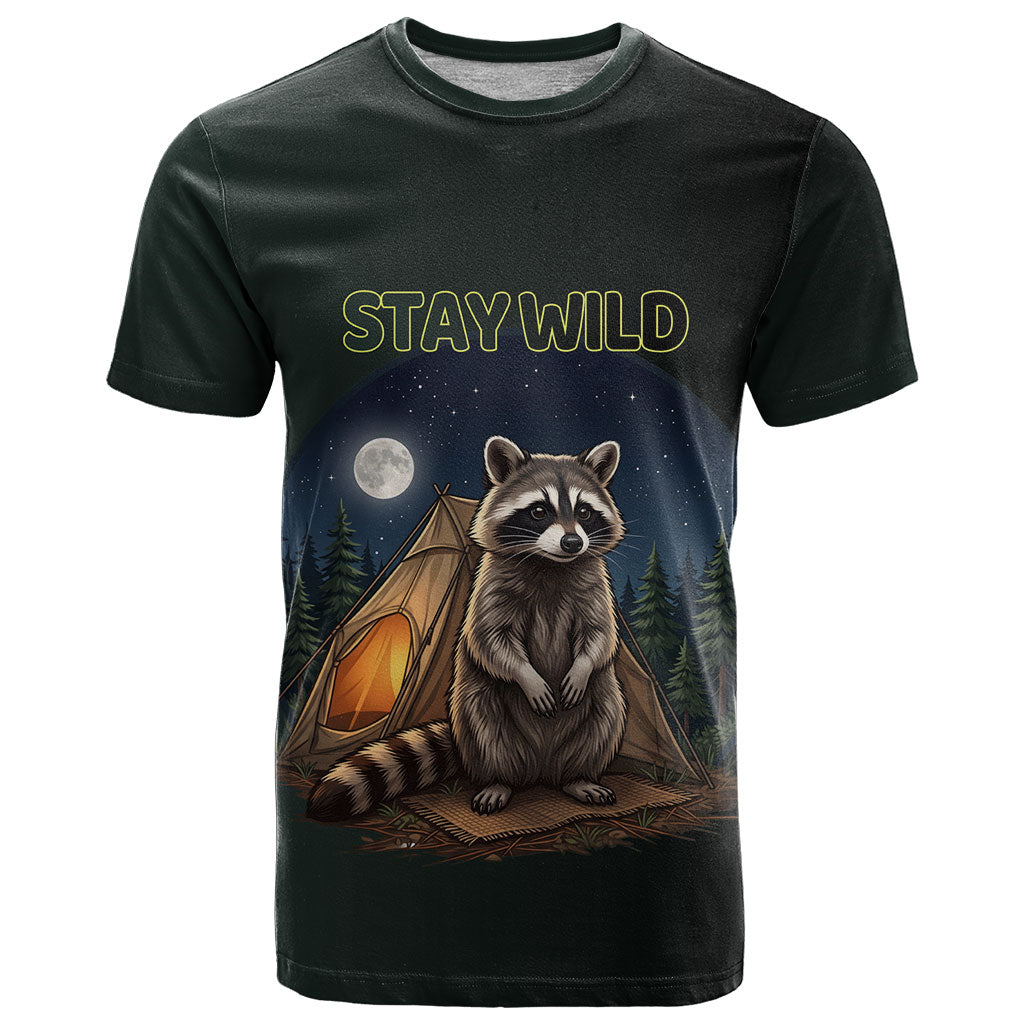 Raccoon Stay Wild Stay Cozy Camping T Shirt Starry Night Forest Wildlife
