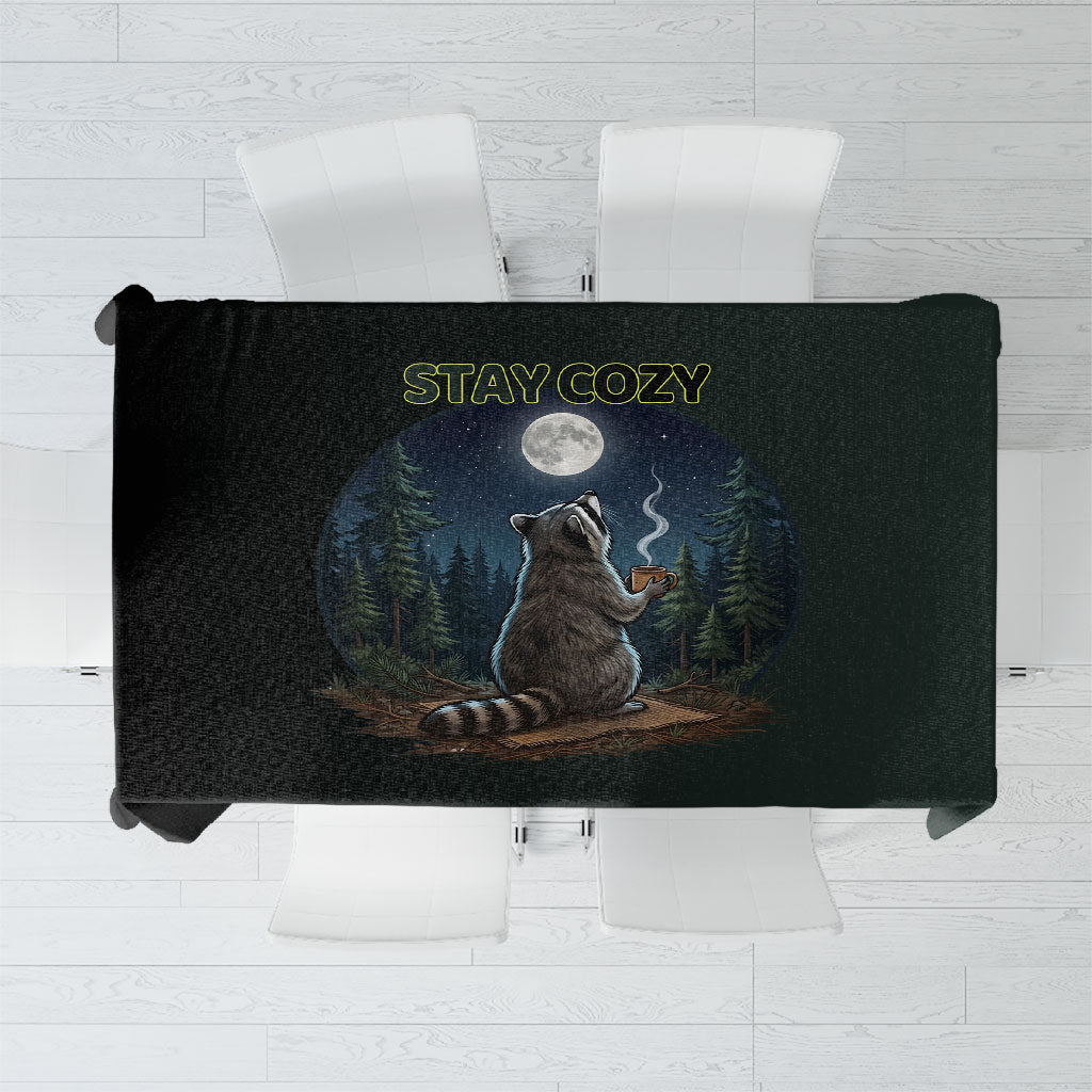 Raccoon Stay Wild Stay Cozy Camping Tablecloth Starry Night Forest Wildlife