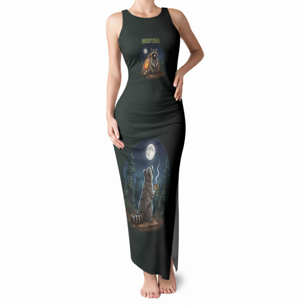 Raccoon Stay Wild Stay Cozy Camping Tank Maxi Dress Starry Night Forest Wildlife