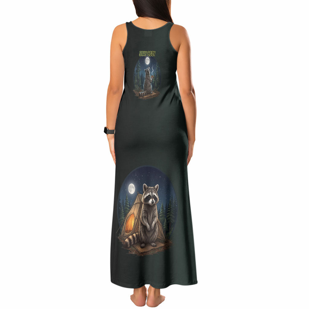 Raccoon Stay Wild Stay Cozy Camping Tank Maxi Dress Starry Night Forest Wildlife
