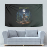 Raccoon Stay Wild Stay Cozy Camping Tapestry Starry Night Forest Wildlife