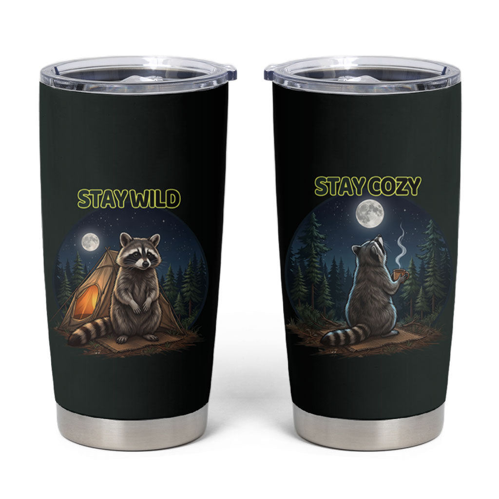 Raccoon Stay Wild Stay Cozy Camping Tumbler Cup Starry Night Forest Wildlife