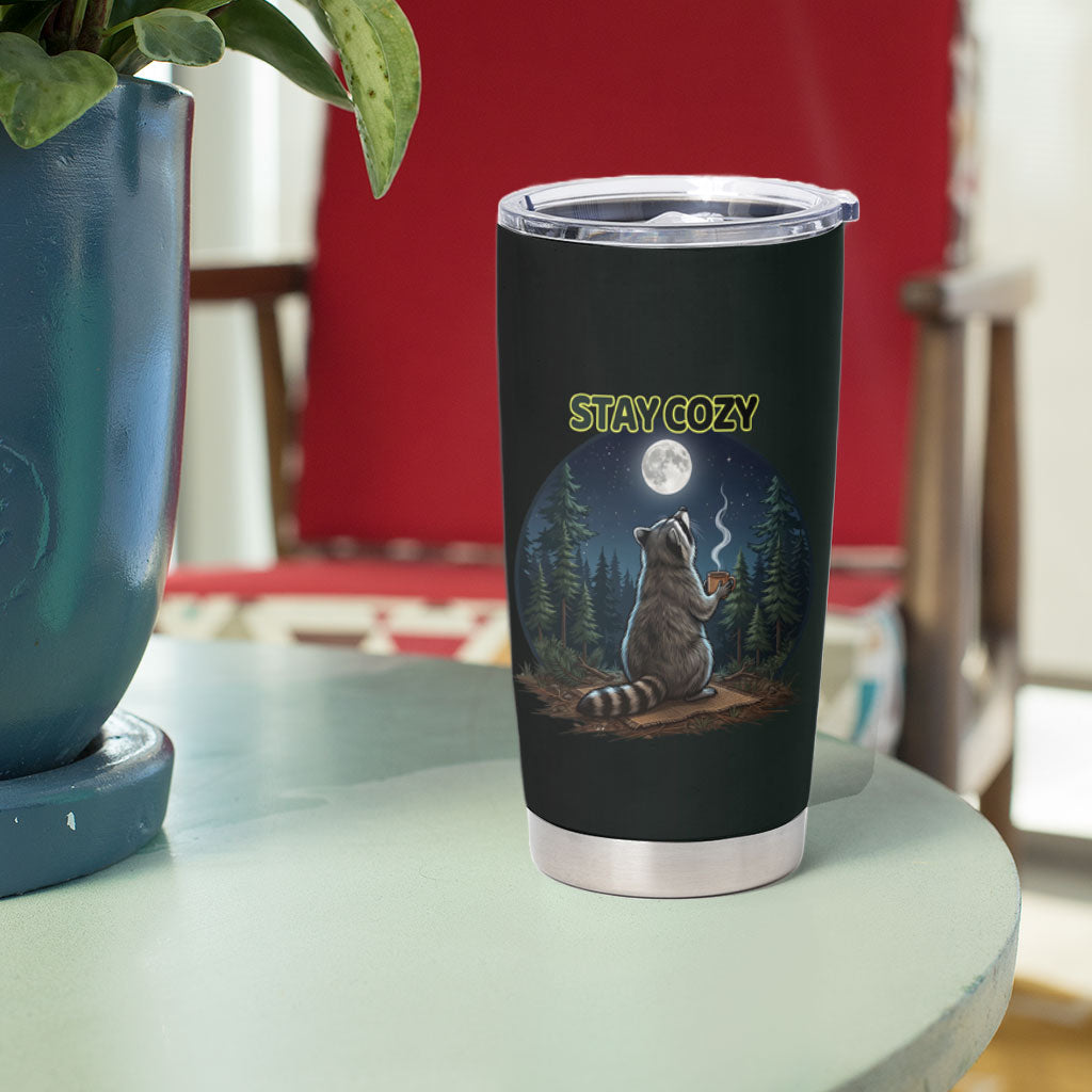 Raccoon Stay Wild Stay Cozy Camping Tumbler Cup Starry Night Forest Wildlife