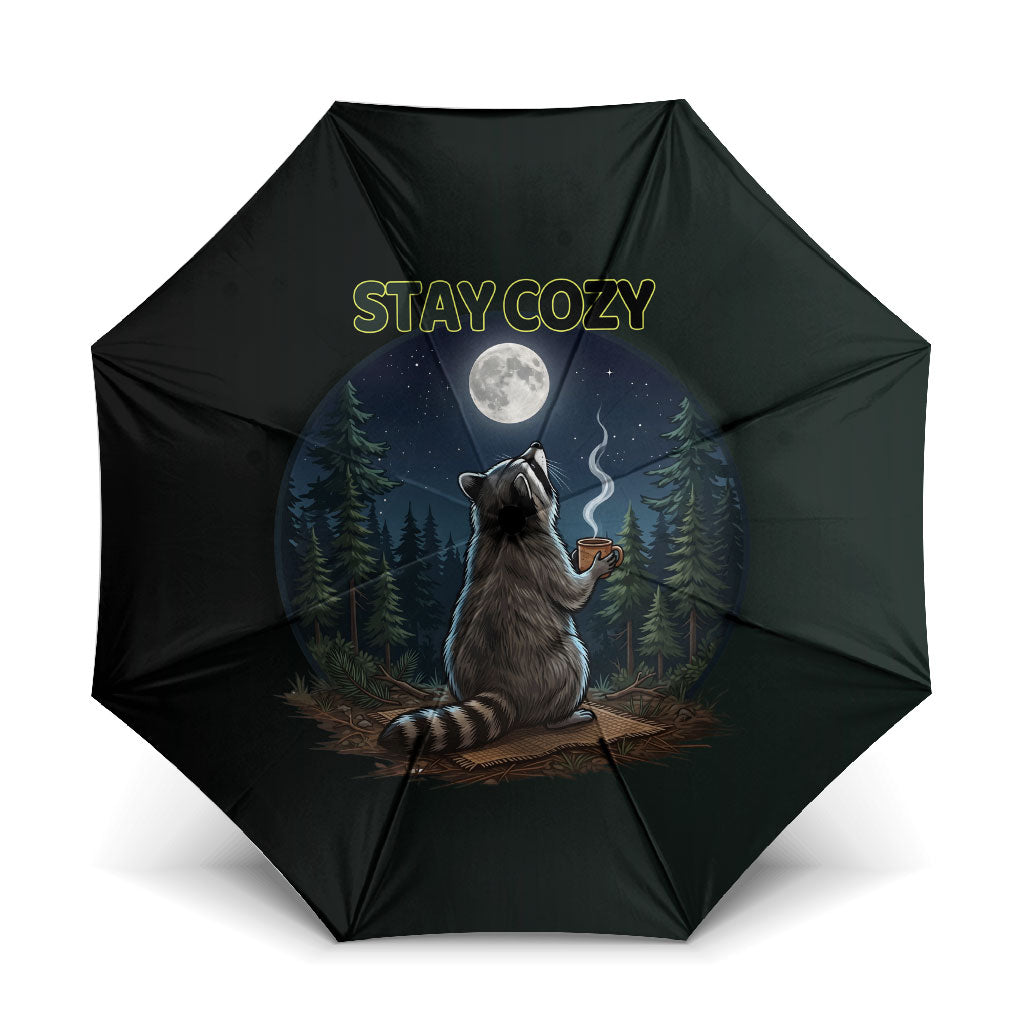 Raccoon Stay Wild Stay Cozy Camping Umbrella Starry Night Forest Wildlife