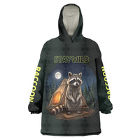 Raccoon Stay Wild Stay Cozy Camping Wearable Blanket Hoodie Starry Night Forest Wildlife